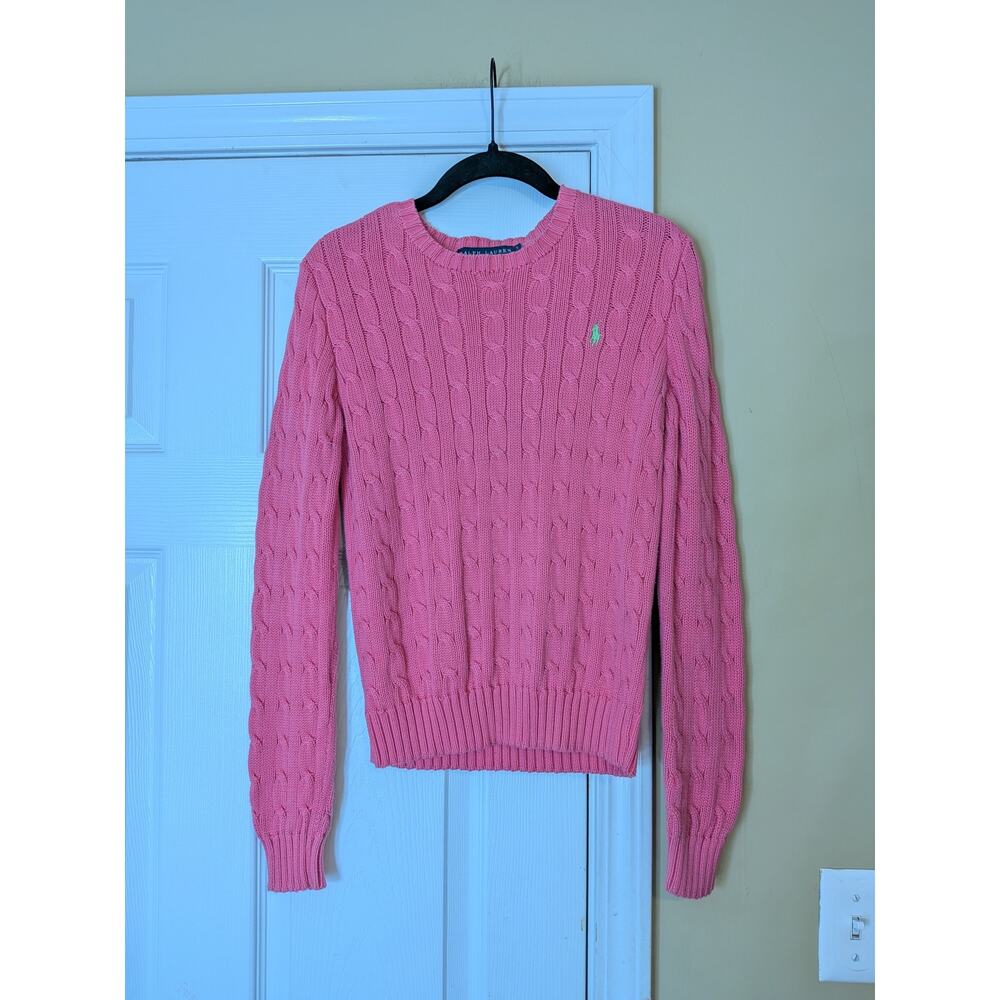 Ralph Lauren Cable Knit Sweater Size Small Pink Cotton Preppy Classic Minimalist